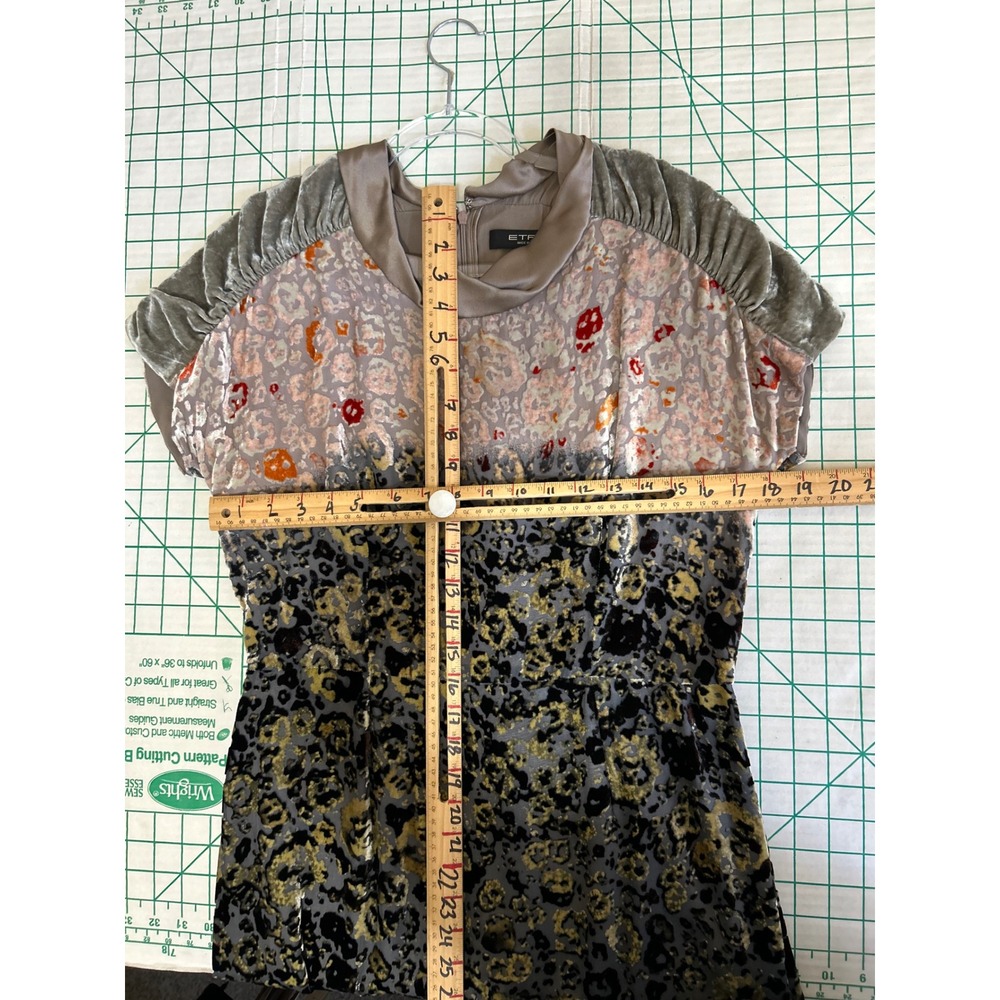 Etro Italy Silk Blend Burnout Velvet Animal Print Sheath Dress Gray Size 46 - Picture 4 of 8